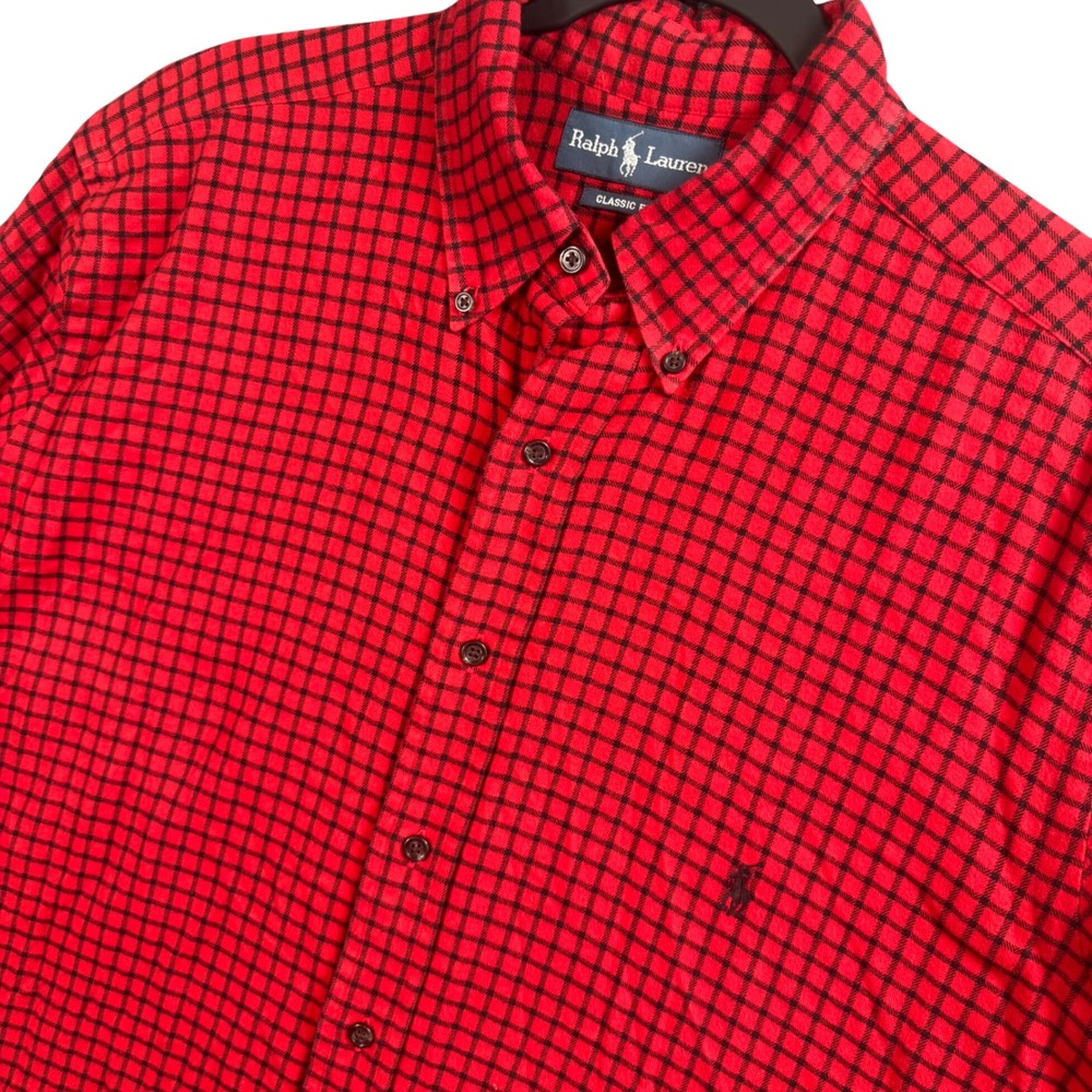 Ralph Lauren Plaid Button Down Shirt Red Black Grunge Lumberjack Core LT